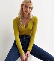 New Look Light Green Towelling Cut Out Long Sleeve Top